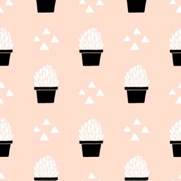 Hand Drawn Cactus Pattern Stock Illustration