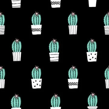 Hand Drawn Cactus Pattern Stock Illustration