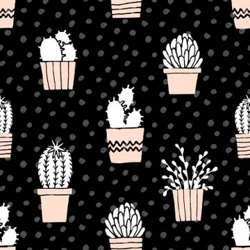 Hand Drawn Cactus Pattern Stock Illustration