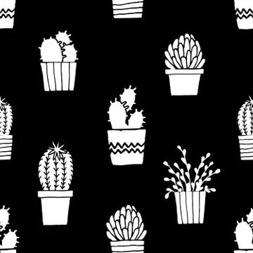 Hand Drawn Cactus Pattern Stock Illustration