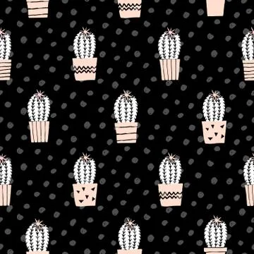 Hand Drawn Cactus Pattern Stock Illustration