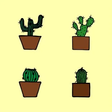 Hand drawn cactus pattern. Stock Illustration