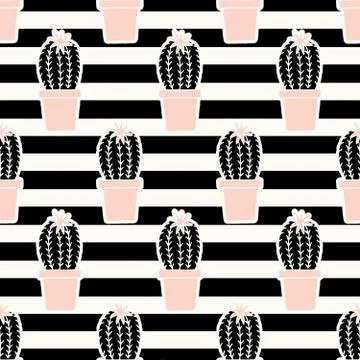 Hand Drawn Cactus Pattern Stock Illustration