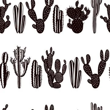 Hand drawn cactus pattern Stock Illustration