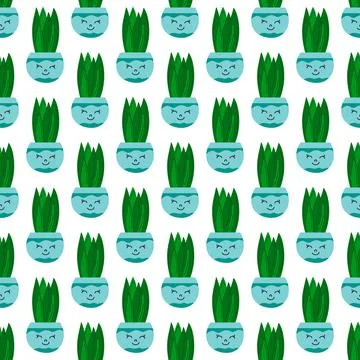 Hand drawn cactus plant flat seamless pattern. Cactus fabric pattern, cute po Stock Illustration