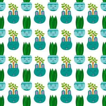 Hand drawn cactus plant flat seamless pattern. Cactus fabric pattern, cute po 스톡 일러스트