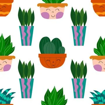 Hand drawn cactus plant flat seamless pattern. Cactus fabric pattern, cute po 库存插图