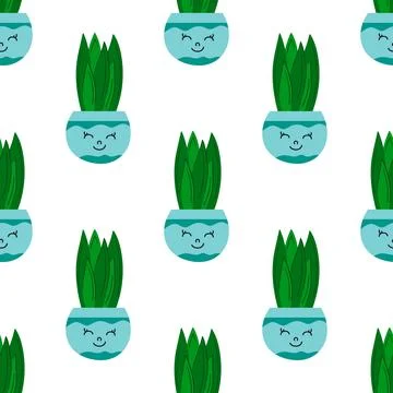 Hand drawn cactus plant flat seamless pattern. Cactus fabric pattern, cute po Stock Illustration