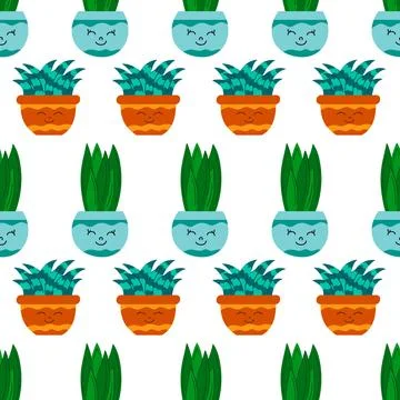 Hand drawn cactus plant flat seamless pattern. Cactus fabric pattern, cute po Stock Illustration