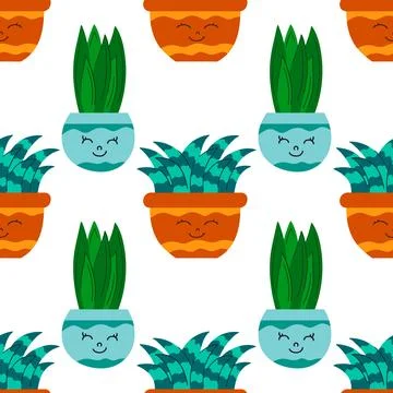 Hand drawn cactus plant flat seamless pattern. Cactus fabric pattern, natural Stock Illustration