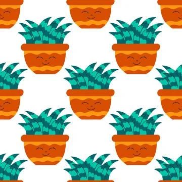 Hand drawn cactus plant flat seamless pattern. Cactus fabric pattern, natural Stock Illustration