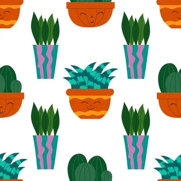 Hand drawn cactus plant flat seamless pattern. Cactus fabric pattern, natural Stock Illustration