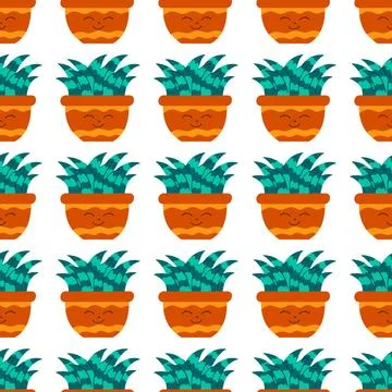Hand drawn cactus plant flat seamless pattern. Cactus fabric pattern, natural Stock Illustration