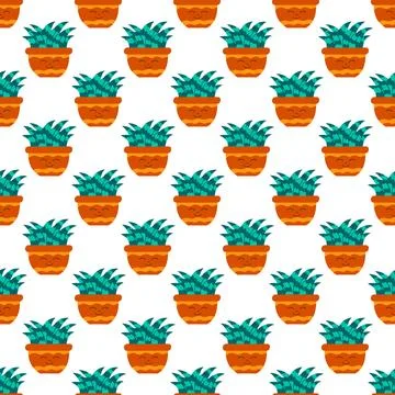 Hand drawn cactus plant flat seamless pattern. Cactus fabric pattern, natural Stock Illustration