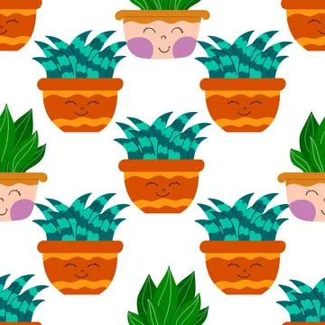 Hand drawn cactus plant flat seamless pattern. Cactus fabric pattern, suitabl Stock Illustration