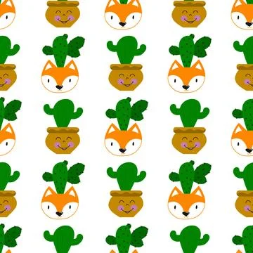 Hand drawn cactus plant. Flat seamless pattern. Cactus fabric pattern, cute p 스톡 일러스트