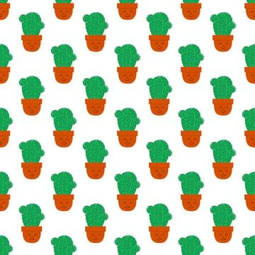 Hand drawn cactus plant. Flat seamless pattern. Cactus fabric pattern, cute p Stock Illustration