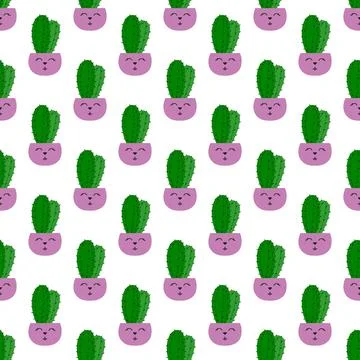 Hand drawn cactus plant. Flat seamless pattern. Cactus fabric pattern, cute p イラスト素材
