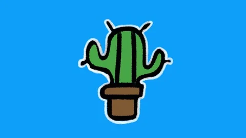 Hand Drawn Cactus Plant in Pot 2D Animation Blue Screen Vidéo 334579382