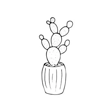 Hand-drawn cactus in a pot Stock Illustration