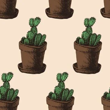 Hand drawn cactus seamless pattern Stock Illustration