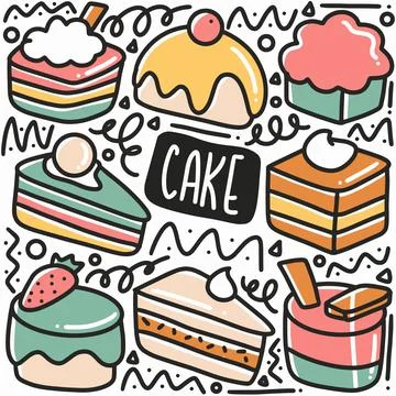 Hand drawn cake doodle set Stock Illustration