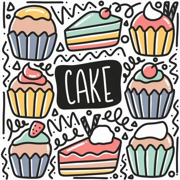 Hand drawn cake doodle set Stock Illustration