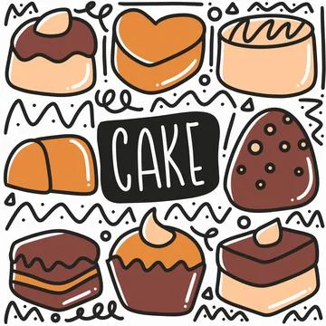 Hand drawn cake doodle set Stock Illustration