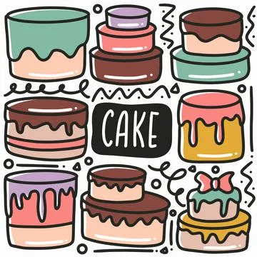 Hand drawn cake doodle set Stock Illustration