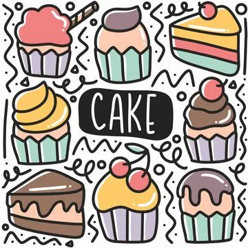 Hand drawn cake doodle set Stock Illustration