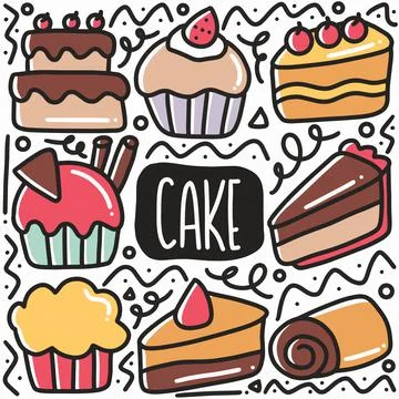 Hand drawn cake doodle set Stock Illustration