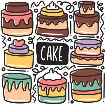 Hand drawn cake doodle set Illustrazione stock