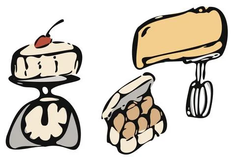 Hand Drawn Cake Mixer Baking Set Stock Illustration