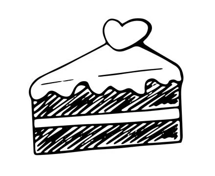 Hand drawn cake slice with heart cute dessert doodle illustration Illustrazione stock