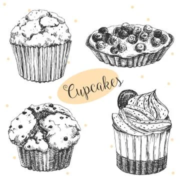 Hand drawn cakes Stock Illustration