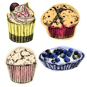 Hand drawn cakes Stock Illustration