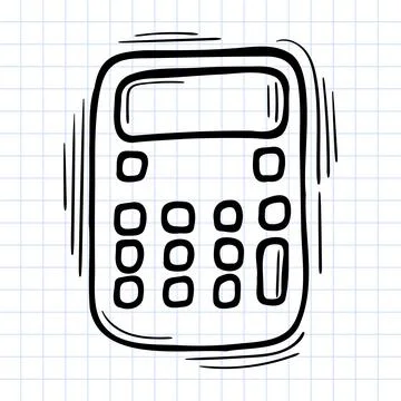 Hand drawn calculator icon on checkered background. Office supplies doodle Illustrazione stock