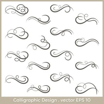 Hand drawn calligraphic elements, vector curves and spirals. Stock Illustration
