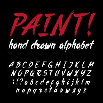 Hand drawn calligraphy brush stroke alphabet. Grunge style letters and numbers. Stock Illustration