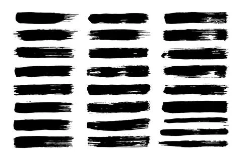 Hand drawn calligraphy brush strokes black paint texture set vector illustration Stock Illustration