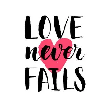 Hand drawn calligraphy quote about love with red heart on background. Valentines Stock Illustration