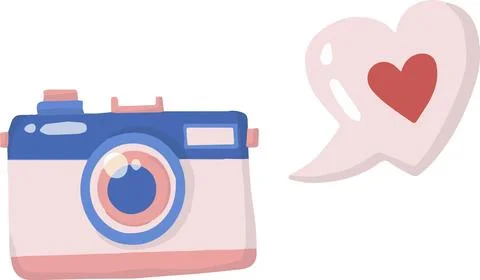 Hand Drawn camera and heart illustration Illustrazione stock