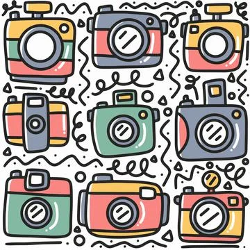 Hand drawn camera doodle set Stock Illustration