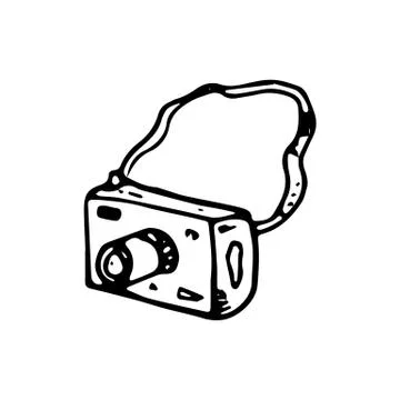 Hand Drawn camera doodle. Sketch style icon. Decoration element. Isolated on  Illustrazione stock