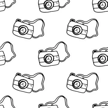 Hand drawn camera icon black. on white background. vector Illustrator. Seamle Stock Illustration