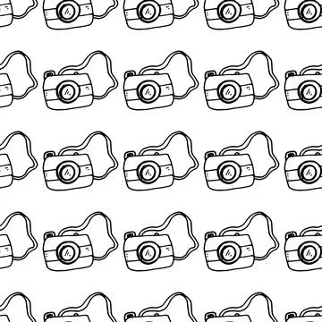 Hand drawn camera icon black. on white background. vector Illustrator. Seamle Stock Illustration