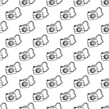 Hand drawn camera icon black. on white background. vector Illustrator. Seamle Stock Illustration