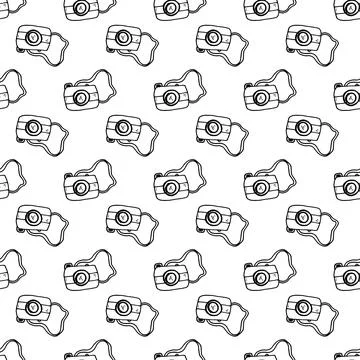 Hand drawn camera icon black. on white background. vector Illustrator. Seamle Stock Illustration