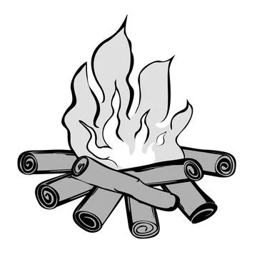 Hand drawn campfire with burning logs and dancing flame Illustrazione stock