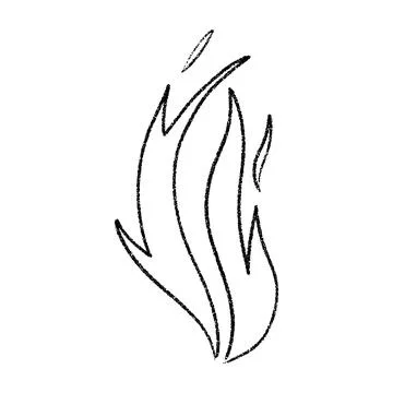 Hand drawn campfire with doodle flames. Retro fire outline and smoke silhou.. Stock Illustration
